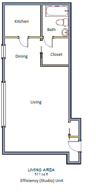 Floor plan for studio, 1 bath, 450 sqft